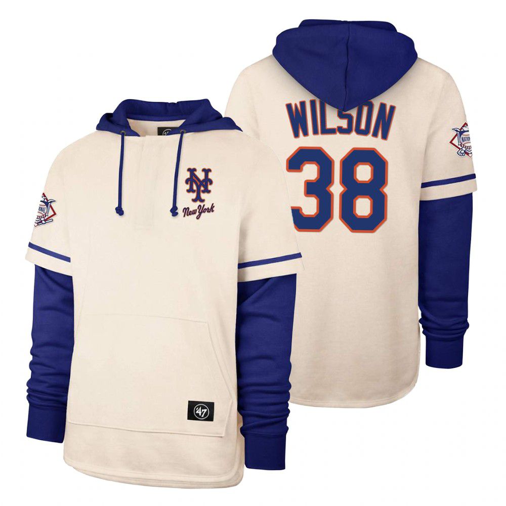 Men New York Mets #38 Wilson Cream 2021 Pullover Hoodie MLB Jersey